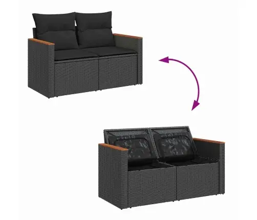 Sodo Sofų Rinkinys Su Pagalve 12 Pcs Juoda Poliratanas