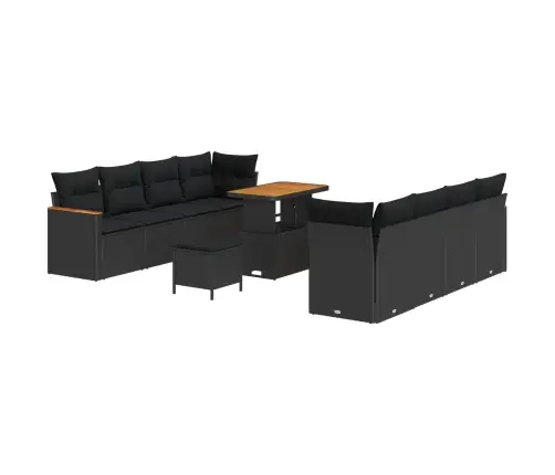 11 Detaļu Dārza Dīvānu Komplekts Ar Spilveniem Melnā Polietilēna Rotangpalma Akācijas Vidaxl