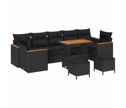 Sodo Sofų Rinkinys Su Pagalve 10 Pcs Juoda Poli Ratanas