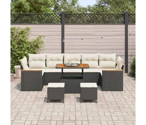 10 Daļu Dārza Dīvānu Komplekts Ar Spilveniem Melnā Rotangpalmas Akācijā Vidaxl