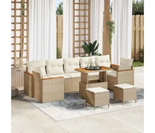 10 Gab. Dārza Dīvānu Komplekts Ar Spilveniem Bēšs Polietilēna Rotangpalma Akācija Vidaxl