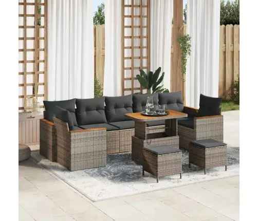 10 Gabalu Dārza Dīvānu Komplekts Ar Spilveniem Pelēks Poli Rotangpalma Akācija Vidaxl