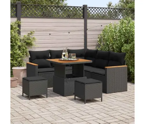 Dārza Dīvānu Komplekts 8 Pcs Melna Poliūtu Rotangpalma Vidaxl