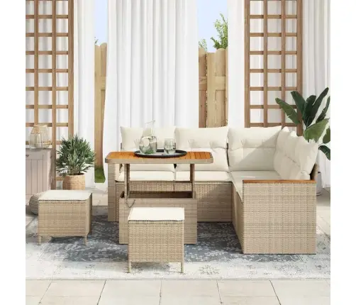 Sodo Sofų Rinkinys Su Pagalve 8 Pcs Smėlio Poli Ratanas