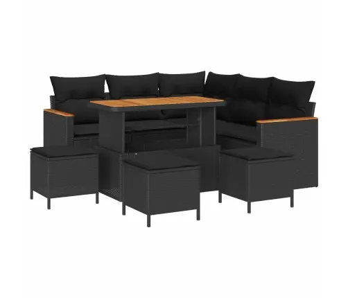 Sodo Sofų Rinkinys Su Pagalve Su Saugykla Juoda Poli Ratanas