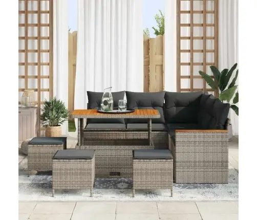 Dārza Dīvānu Komplekts Ar Spilvenu Pelēka Poliūtu Rotangpalma Vidaxl