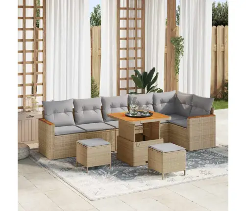 Dārza Dīvānu Komplekts 9 Pcs Bēša Poliūtu Rotangpalma Vidaxl