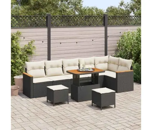 9 Daļīgs Dārza Dīvānu Komplekts Ar Spilveniem Melna Poli Rotangpalma Akācija Vidaxl