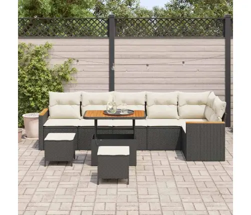 9 Daļīgs Dārza Dīvānu Komplekts Ar Spilveniem Melna Poli Rotangpalma Akācija Vidaxl