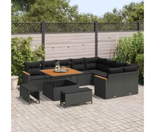 Sodo Sofų Rinkinys Su Pagalve 12 Pcs Juoda Poli Ratanas