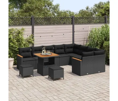 Sodo Sofų Rinkinys Su Pagalve 12 Pcs Juoda Poli Ratanas