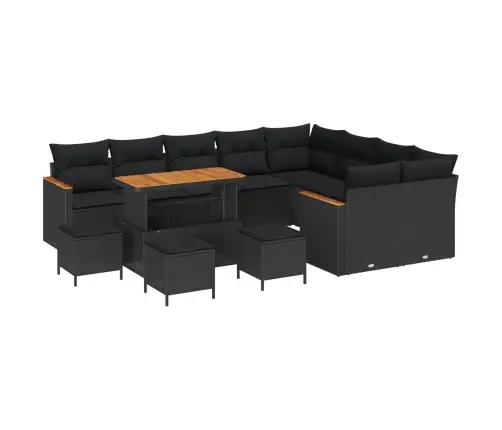 Sodo Sofų Rinkinys Su Pagalve 13 Pcs Juoda Poli Ratanas