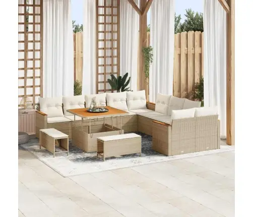 13 Gabalu Dārza Dīvānu Komplekts Ar Spilveniem Bēšā Poli Rotangpalmas Akācijas Vidaxl