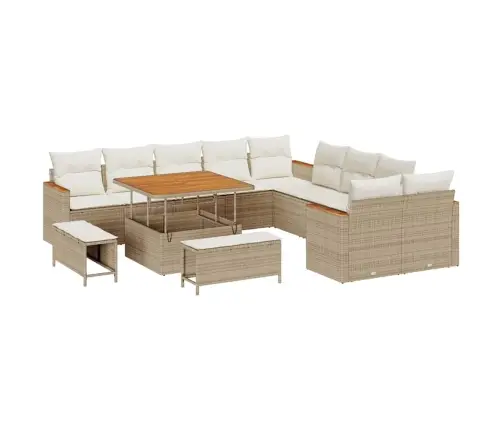 13 Gabalu Dārza Dīvānu Komplekts Ar Spilveniem Bēšā Poli Rotangpalmas Akācijas Vidaxl