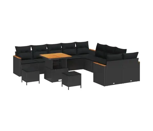 13 Gabalu Dārza Dīvānu Komplekts Ar Spilveniem Melnā Poli Ratanu Akācijā Vidaxl
