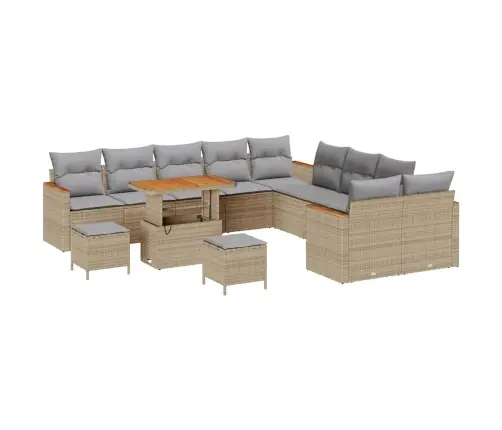 13 Daļu Dārza Dīvānu Komplekts Ar Spilveniem Bēšs Poli Rotangpalma Akācija Vidaxl