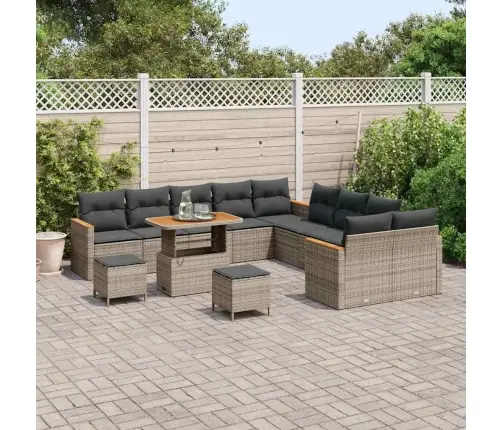 13 Gabalu Dārza Dīvāna Komplekts Ar Spilveniem Pelēkā Polietilēna Rotangpalma Akācija Vidaxl