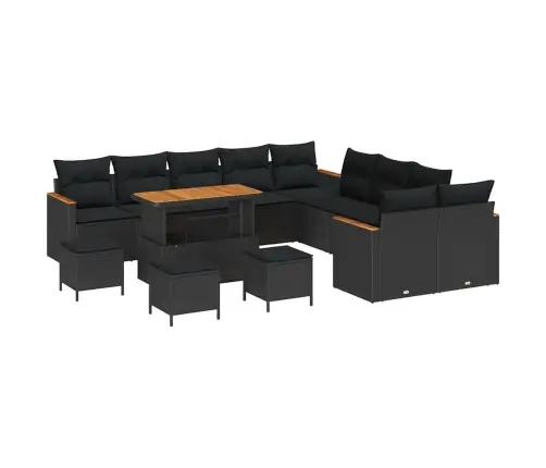 14 Gabalu Dārza Dīvānu Komplekts Ar Spilveniem Melns Poli Rattan Akācija Vidaxl
