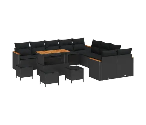 Sodo Sofų Rinkinys Su Pagalve 14 Pcs Juoda Poliratanas