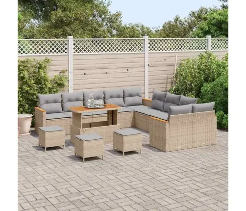 14 Gabalu Dārza Dīvānu Komplekts Ar Spilveniem Bēšs Poli Rotangpalma Akācija Vidaxl