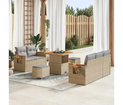 Sodo Sofų Rinkinys Su Pagalve Su Saugykla Smėlio Poli Ratanas