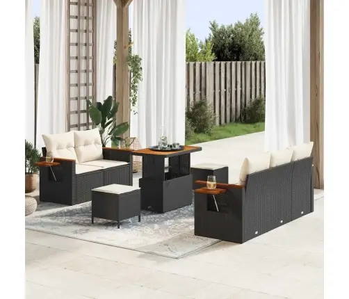 Sodo Sofų Rinkinys Su Pagalve Su Saugykla Juoda Poli Ratanas