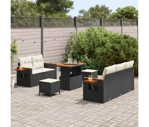 Sodo Sofų Rinkinys Su Pagalve Su Saugykla Juoda Poli Ratanas