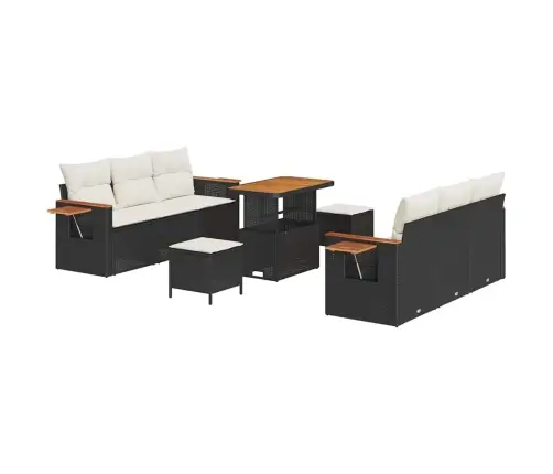 9 Daļu Dārza Dīvānu Komplekts Ar Spilveniem Melnā Poliratanī Un Akācijā Vidaxl