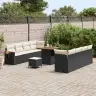 Sodo Sofų Rinkinys Su Pagalve 11 Pcs Juoda Poli Ratanas Sodo Sofų Rinkinys Su Pagalve 11 Pcs Juoda Poli Ratanas