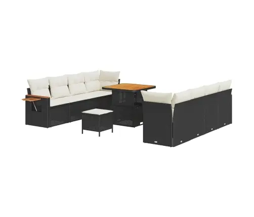 Sodo Sofų Rinkinys Su Pagalve 11 Pcs Juoda Poli Ratanas Sodo Sofų Rinkinys Su Pagalve 11 Pcs Juoda Poli Ratanas
