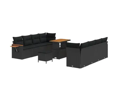 11 Daļu Dārzā Dīvānu Komplekts Ar Spilveniem Melnā Poli Rattan Akācija Vidaxl
