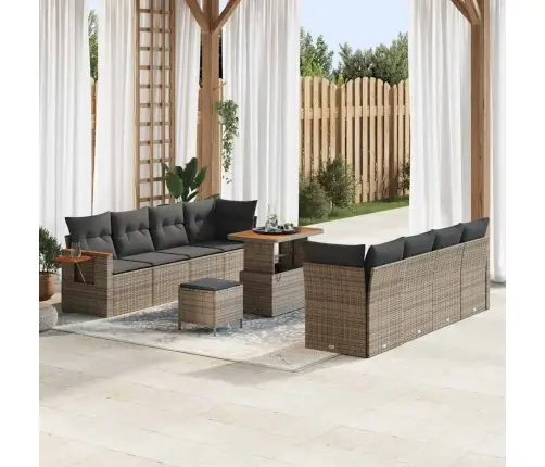 11 Gabalu Dārza Dīvānu Komplekts Ar Spilveniem Pelēks Poli Rotangpalmas Akācijas Vidaxl