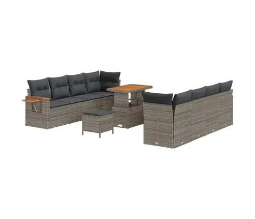 11 Gabalu Dārza Dīvānu Komplekts Ar Spilveniem Pelēks Poli Rotangpalmas Akācijas Vidaxl