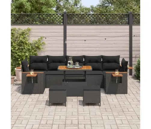 Sodo Sofų Rinkinys Su Pagalve 13 Pcs Juoda Poliratanas