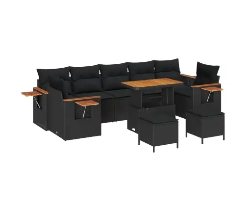 Sodo Sofų Rinkinys Su Pagalve 13 Pcs Juoda Poliratanas