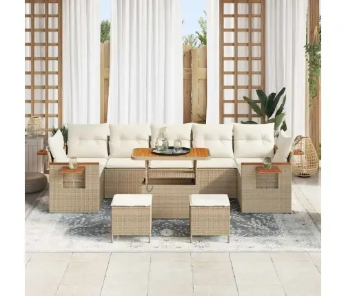 10 Gabalu Dārza Dīvānu Komplekts Ar Spilveniem Bēšs Polietilēna Rotangpalma Akācija Vidaxl