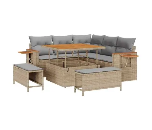 Dārza Dīvānu Komplekts Ar Spilvenu Bēša Poliūtu Rotangpalma Vidaxl