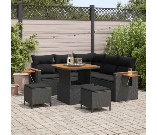 Dārza Dīvānu Komplekts Ar Spilvenu 9 Pcs Melna Poliratāns Vidaxl