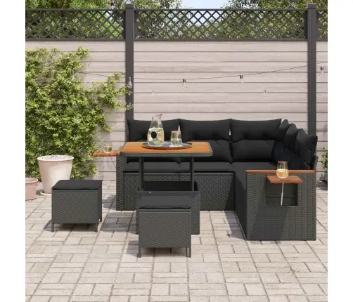 Dārza Dīvānu Komplekts Ar Spilvenu 9 Pcs Melna Poliratāns Vidaxl