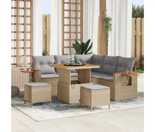 Dārza Dīvānu Komplekts Ar Spilvenu Bēša Poliūtu Rotangpalma Vidaxl