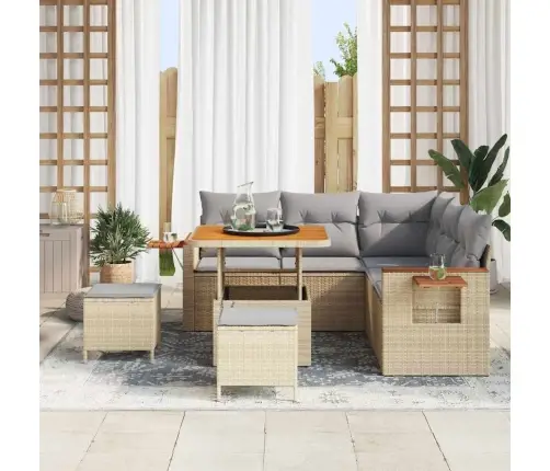 Dārza Dīvānu Komplekts Ar Spilvenu Bēša Poliūtu Rotangpalma Vidaxl