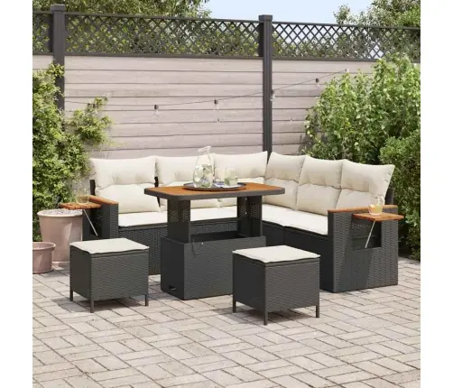 8 Gabalu Dārza Dīvānu Komplekts Ar Spilveniem Melna Poli Rotangpalma Akācija Vidaxl