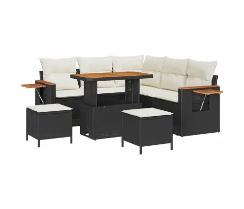 8 Gabalu Dārza Dīvānu Komplekts Ar Spilveniem Melna Poli Rotangpalma Akācija Vidaxl