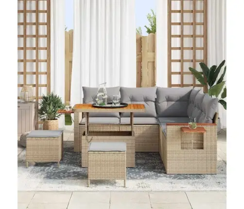 Aia Diivanikomplekt Padjaga 9 Pcs Beež Ja Heledhall Polürotang