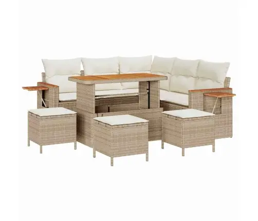 9 Daļu Dārza Dīvānu Komplekts Ar Spilveniem Bēšs Poli Rotangpalma Akācija Vidaxl