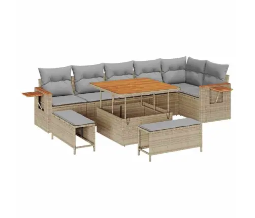 Dārza Dīvānu Komplekts 11 Pcs Bēša Un Gaiši Pelēka Poliratāns Vidaxl