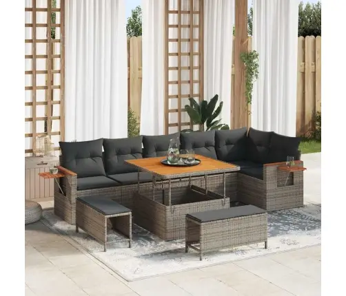 Dārza Dīvānu Komplekts 9 Pcs Pelēka Poliūtu Rotangpalma Vidaxl