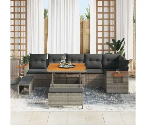 Dārza Dīvānu Komplekts 9 Pcs Pelēka Poliūtu Rotangpalma Vidaxl