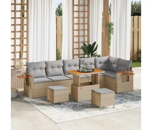 Dārza Dīvānu Komplekts Ar Spilvenu Bēša Poliūtu Rotangpalma Vidaxl