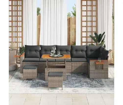 Dārza Dīvānu Komplekts 9 Pcs Pelēka Poliūtu Rotangpalma Vidaxl